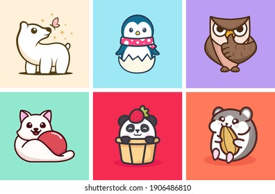 Random Cute Animals Cartoon Illustration 
