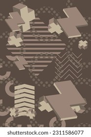 Random Dark Gray colored geometrical graphic minimal background. Retro geometric theme poster banner. Vintage abstract shapes template for cover design.