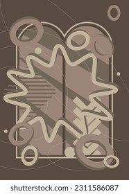 Random Dark Gray colored geometrical graphic minimal background. Retro geometric theme poster banner. Vintage abstract shapes template for cover design.