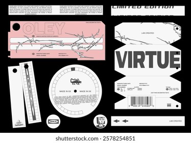 random decorative label design collection. brutalism, trendy labels. layout template.