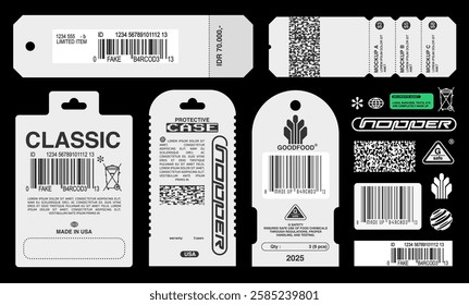 random decorative label or ticket like design collection. brutalism, trendy labels. layout template.