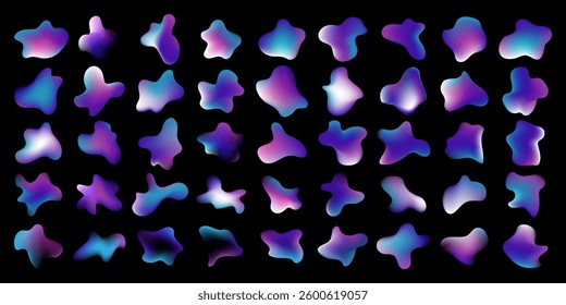 Random deformed abstract figures. Wavy spots or fluid amorphous splodges. Modern uneven blots. Set of liquid organic shapes, irregular form in vibrant colors. Colorful simple freeform blob. 