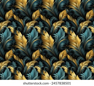 random designs of various colors of bird feathers for children's books or textile printing