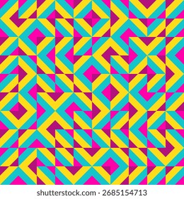 Partículas diagonais aleatórias, ziguezague colorido, diamantes e ilusão ótica, padrão vetorial geométrico contínuo . Fundo de design abstrato negrito, tecido, papel de parede, design de tampa
