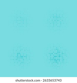 Random diagonal squares, blue halftone icons. A collection of different-sized shapes.