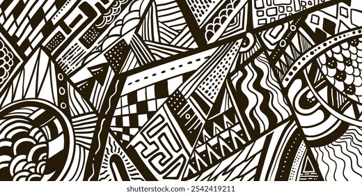 Random doodle black and white line art background illustration