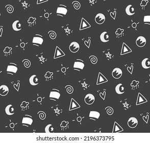 random doodle drawing consisting of the heart,line,triangle,earth,moon,circle