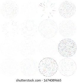 Puntos al azar, círculos abstractos. Especkles, radial de puntos, radiante, ilustración geométrica circular. Punto-polka, elemento de diseño puntillista, puntillismo