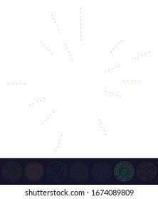 Random dots, circles abstract. Speckles, dotted radial, radiating, circular geometric illustration. Polka-dots, pointillist, pointillism design element