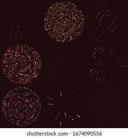 Random Punkte, abstrakte Kreise. Falten, punktförmige, strahlende, kreisförmige geometrische Illustration. Polka-Punkte, Pointillist, Pointillismus-Gestaltungselement