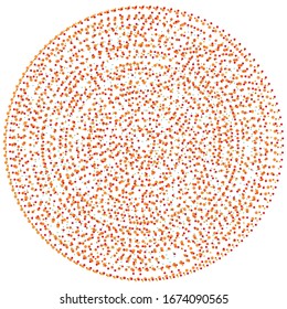 Random dots, circles abstract. Speckles, dotted radial, radiating, circular geometric illustration. Polka-dots, pointillist, pointillism design element