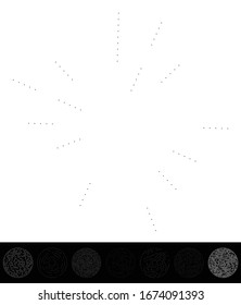 Random dots, circles abstract. Speckles, dotted radial, radiating, circular geometric illustration. Polka-dots, pointillist, pointillism design element