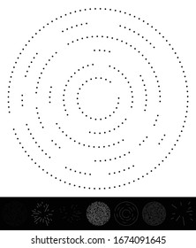 Random dots, circles abstract. Speckles, dotted radial, radiating, circular geometric illustration. Polka-dots, pointillist, pointillism design element