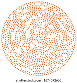 Random dots, circles abstract. Speckles, dotted radial, radiating, circular geometric illustration. Polka-dots, pointillist, pointillism design element