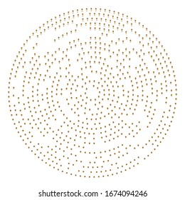 Random Punkte, abstrakte Kreise. Falten, punktförmige, strahlende, kreisförmige geometrische Illustration. Polka-Punkte, Pointillist, Pointillismus-Gestaltungselement