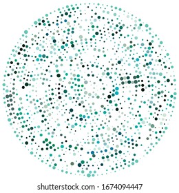 Random dots, circles abstract. Speckles, dotted radial, radiating, circular geometric illustration. Polka-dots, pointillist, pointillism design element