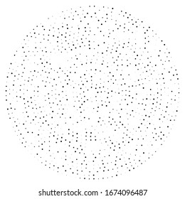 Random Punkte, abstrakte Kreise. Falten, punktförmige, strahlende, kreisförmige geometrische Illustration. Polka-Punkte, Pointillist, Pointillismus-Gestaltungselement