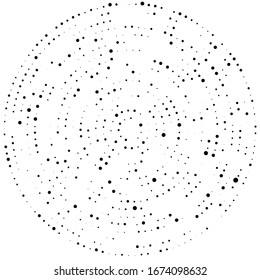 Random dots, circles abstract. Speckles, dotted radial, radiating, circular geometric illustration. Polka-dots, pointillist, pointillism design element