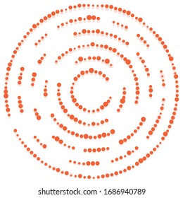 Random dots, circles abstract. Speckles, dotted radial, radiating, circular geometric illustration. Polka-dots, pointillist, pointillism design element
