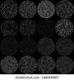 Random dots, circles abstract. Speckles, dotted radial, radiating, circular geometric illustration. Polka-dots, pointillist, pointillism design element