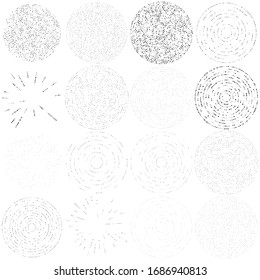 Random dots, circles abstract. Speckles, dotted radial, radiating, circular geometric illustration. Polka-dots, pointillist, pointillism design element