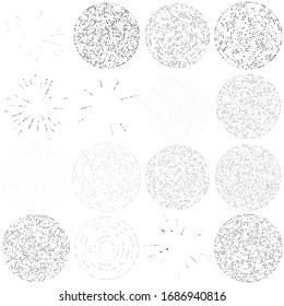 Random dots, circles abstract. Speckles, dotted radial, radiating, circular geometric illustration. Polka-dots, pointillist, pointillism design element