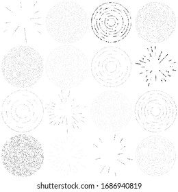 Random dots, circles abstract. Speckles, dotted radial, radiating, circular geometric illustration. Polka-dots, pointillist, pointillism design element