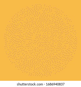 Random dots, circles abstract. Speckles, dotted radial, radiating, circular geometric illustration. Polka-dots, pointillist, pointillism design element