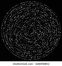 Random dots, circles abstract. Speckles, dotted radial, radiating, circular geometric illustration. Polka-dots, pointillist, pointillism design element