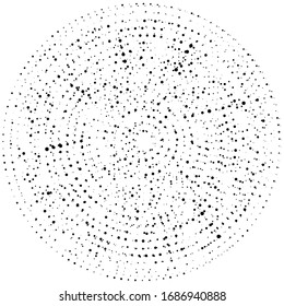 Random dots, circles abstract. Speckles, dotted radial, radiating, circular geometric illustration. Polka-dots, pointillist, pointillism design element