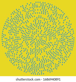 Random dots, circles abstract. Speckles, dotted radial, radiating, circular geometric illustration. Polka-dots, pointillist, pointillism design element