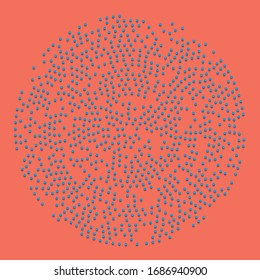 Random dots, circles abstract. Speckles, dotted radial, radiating, circular geometric illustration. Polka-dots, pointillist, pointillism design element