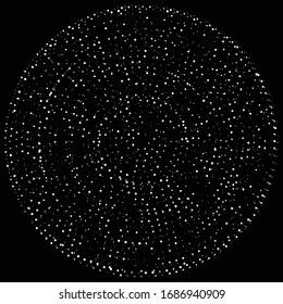 Random dots, circles abstract. Speckles, dotted radial, radiating, circular geometric illustration. Polka-dots, pointillist, pointillism design element