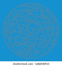 Random dots, circles abstract. Speckles, dotted radial, radiating, circular geometric illustration. Polka-dots, pointillist, pointillism design element