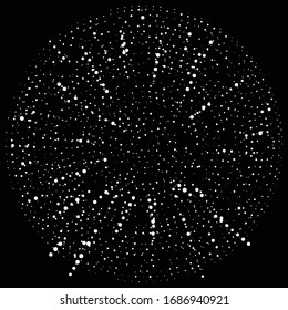 Random dots, circles abstract. Speckles, dotted radial, radiating, circular geometric illustration. Polka-dots, pointillist, pointillism design element