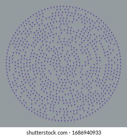 Random dots, circles abstract. Speckles, dotted radial, radiating, circular geometric illustration. Polka-dots, pointillist, pointillism design element