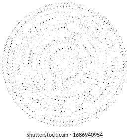 Random dots, circles abstract. Speckles, dotted radial, radiating, circular geometric illustration. Polka-dots, pointillist, pointillism design element