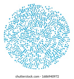 Random dots, circles abstract. Speckles, dotted radial, radiating, circular geometric illustration. Polka-dots, pointillist, pointillism design element