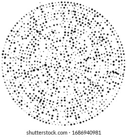 Random dots, circles abstract. Speckles, dotted radial, radiating, circular geometric illustration. Polka-dots, pointillist, pointillism design element