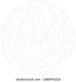 Random dots, circles abstract. Speckles, dotted radial, radiating, circular geometric illustration. Polka-dots, pointillist, pointillism design element