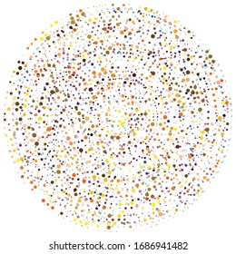 Random dots, circles abstract. Speckles, dotted radial, radiating, circular geometric illustration. Polka-dots, pointillist, pointillism design element