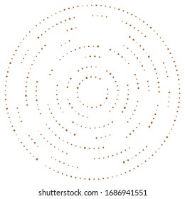 Random dots, circles abstract. Speckles, dotted radial, radiating, circular geometric illustration. Polka-dots, pointillist, pointillism design element