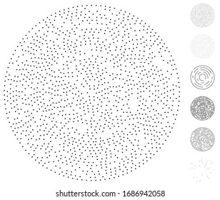 Random dots, circles abstract. Speckles, dotted radial, radiating, circular geometric illustration. Polka-dots, pointillist, pointillism design element