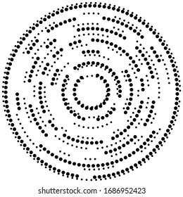 Random dots, circles abstract. Speckles, dotted radial, radiating, circular geometric illustration. Polka-dots, pointillist, pointillism design element