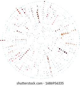 Random dots, circles abstract. Speckles, dotted radial, radiating, circular geometric illustration. Polka-dots, pointillist, pointillism design element