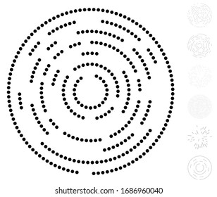 Random dots, circles abstract. Speckles, dotted radial, radiating, circular geometric illustration. Polka-dots, pointillist, pointillism design element