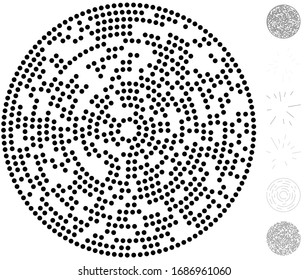 Random dots, circles abstract. Speckles, dotted radial, radiating, circular geometric illustration. Polka-dots, pointillist, pointillism design element