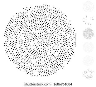 Random dots, circles abstract. Speckles, dotted radial, radiating, circular geometric illustration. Polka-dots, pointillist, pointillism design element