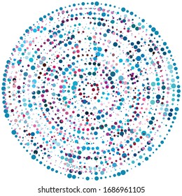 Random dots, circles abstract. Speckles, dotted radial, radiating, circular geometric illustration. Polka-dots, pointillist, pointillism design element