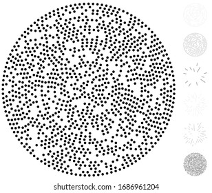 Random dots, circles abstract. Speckles, dotted radial, radiating, circular geometric illustration. Polka-dots, pointillist, pointillism design element